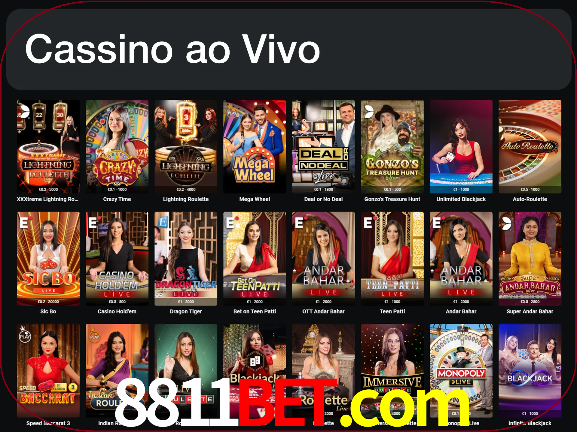 Jogue jogos de cassino com um verdadeiro dealer.
